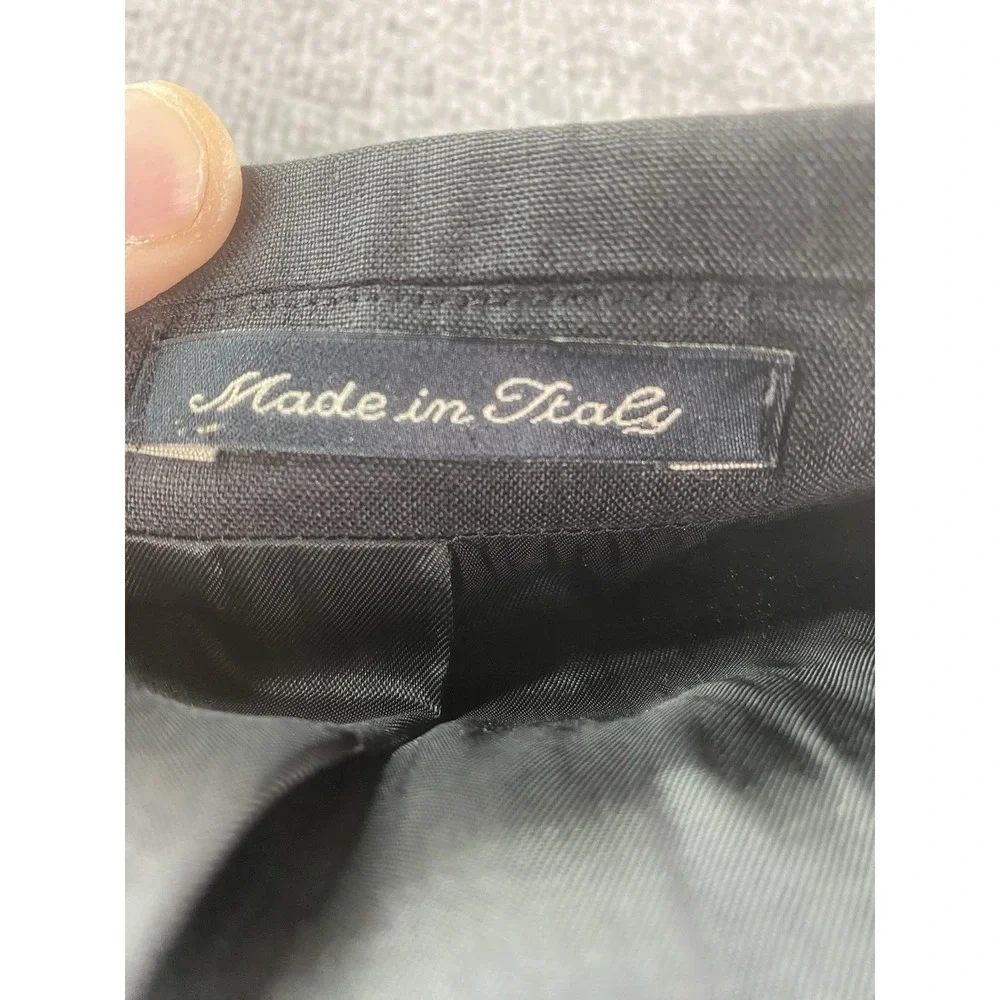 Faconnable Suit Jacket 46 R Black Solid Linen Designer Premium Luxury Italy